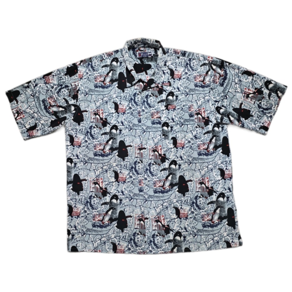 Vintage South Pole Killer Penguin AOP Button Up Shirt Hip Hop Mens XL Y2K Korea